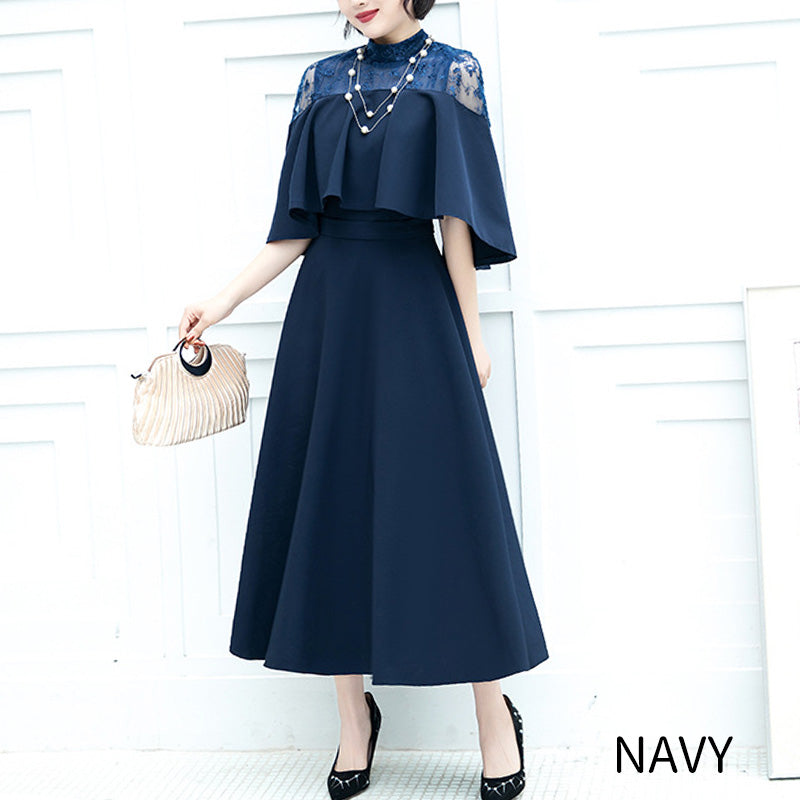 ■Lace cape dress (LL/3L/4L/5L/6L/7L/8L/9L) Custom-made/Occasion/Wedding invitation