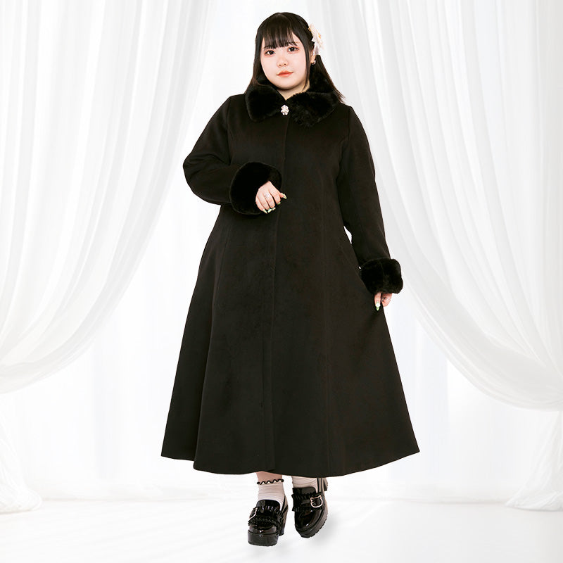 大きいサイズレディースファー&ブローチ付きロング丈コート(3L/4L/5L/6L)/Taberunosky(タベルノスキー)