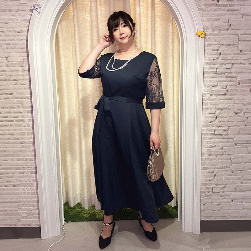 ■レース袖のドレスワンピース (LL/3L/4L/5L/6L/7L/8L/9L)オーダーメイド/オケージョン/結婚式お呼ばれ