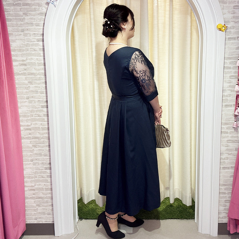 ■レース袖のドレスワンピース (LL/3L/4L/5L/6L/7L/8L/9L)オーダーメイド/オケージョン/結婚式お呼ばれ