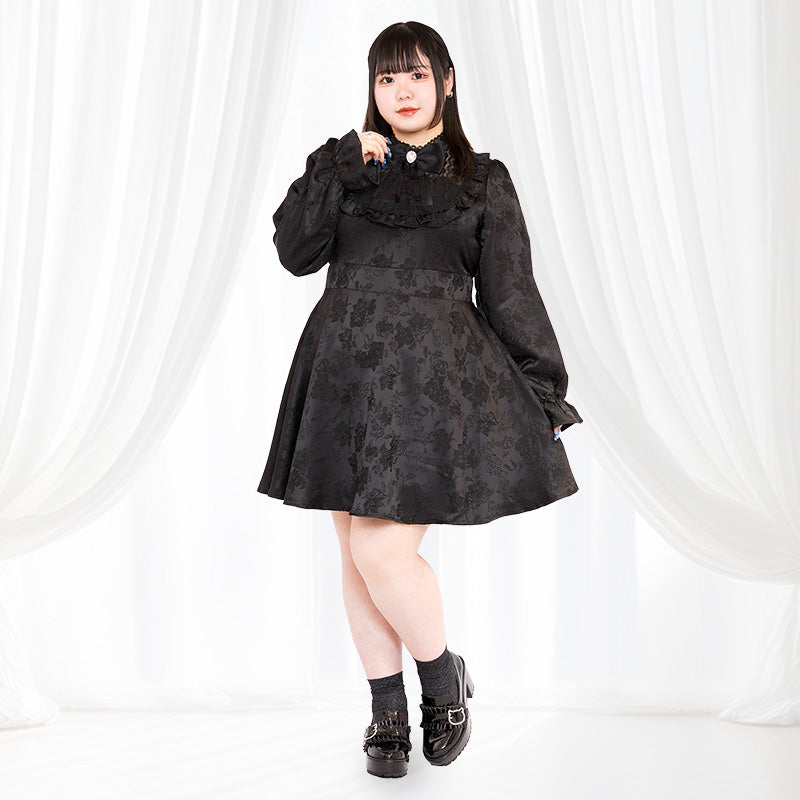 悪魔ちゃんのジャガードミニ丈ワンピース（3L/4L/5L/6L