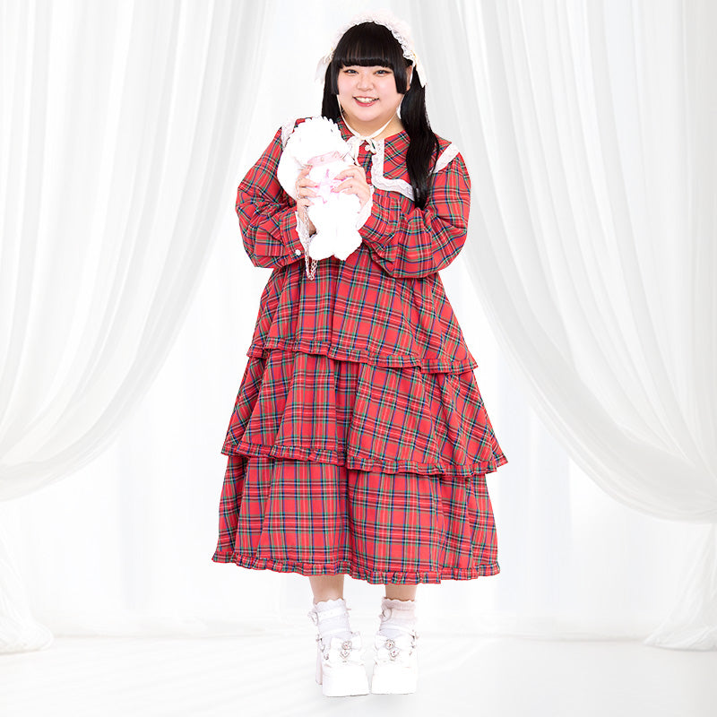 大きいサイズレディースフリルがいっぱいティアードワンピース【ぽっちゃりアンバサダーコラボNo.1】(4L/6L)/Taberunosky(タベルノスキー)