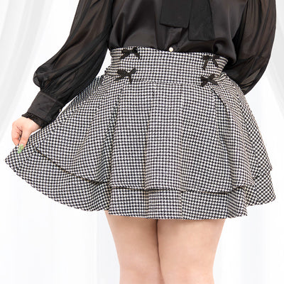 【大きいサイズのボトムスランキング】Houndstooth's Sparkling Tiered Skirt (Skirt Pants) (3L/4L/5L/6L) / Taberunosky