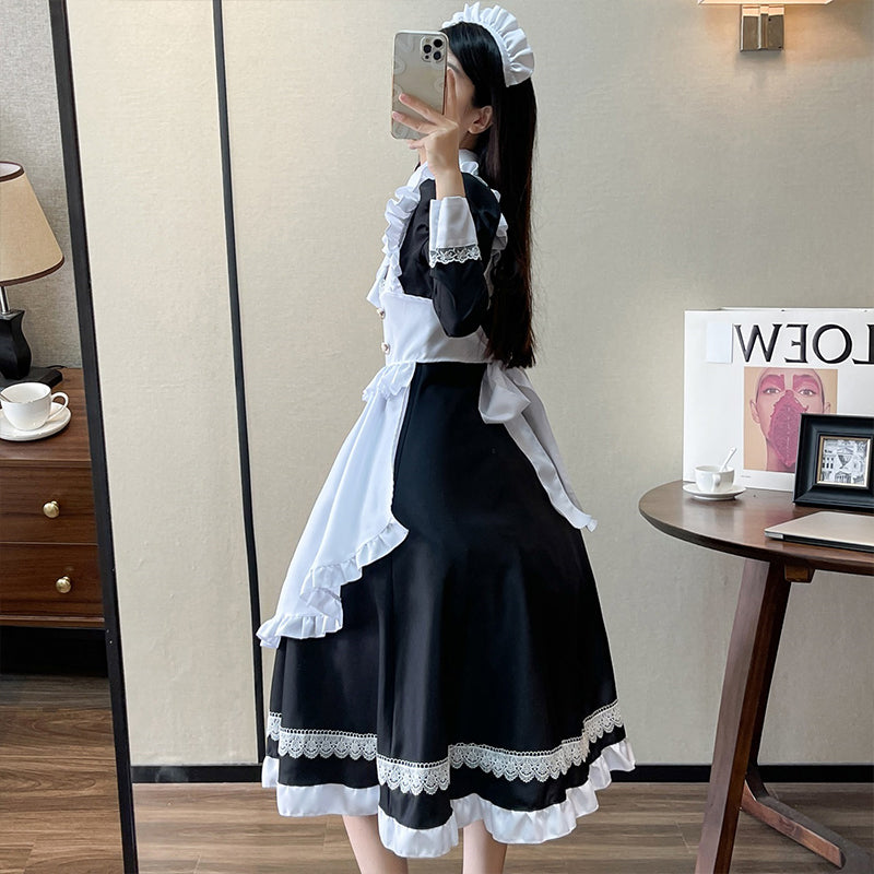 大きいサイズレディースローズスカーフメイド服ロングワンピ―ス (2L/3L/4L/5L/6L)/大きいサイズ/コスプレ/ハロウィン
