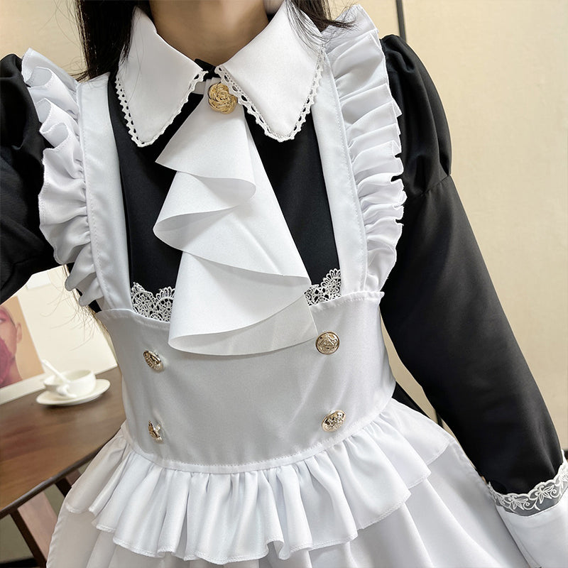 大きいサイズレディースローズスカーフメイド服ロングワンピ―ス (2L/3L/4L/5L/6L)/大きいサイズ/コスプレ/ハロウィン