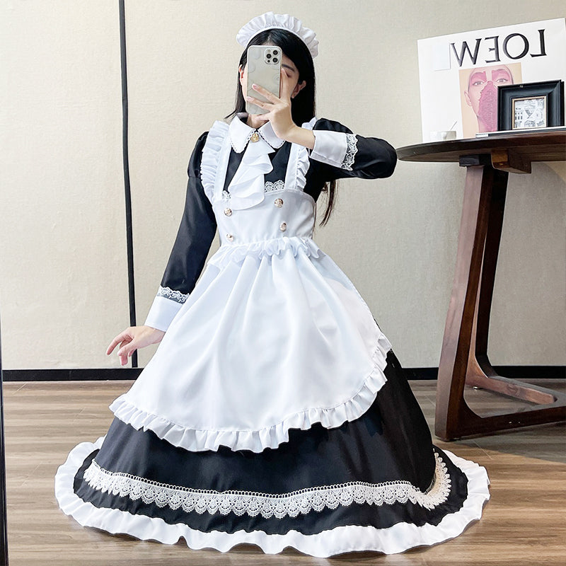 大きいサイズレディースローズスカーフメイド服ロングワンピ―ス (2L/3L/4L/5L/6L)/大きいサイズ/コスプレ/ハロウィン