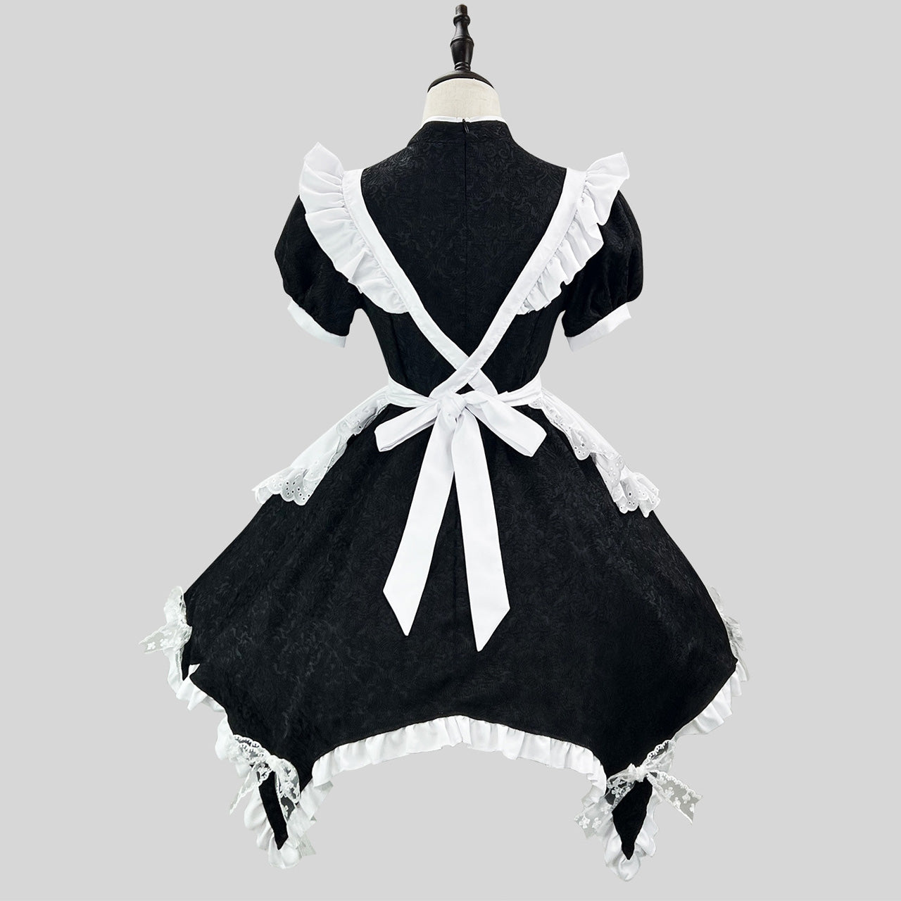 大きいサイズレディース白と黒のジャガードチャイナメイドワンピース (M/L/2L/3L/4L/5L/6L)/コスプレ
