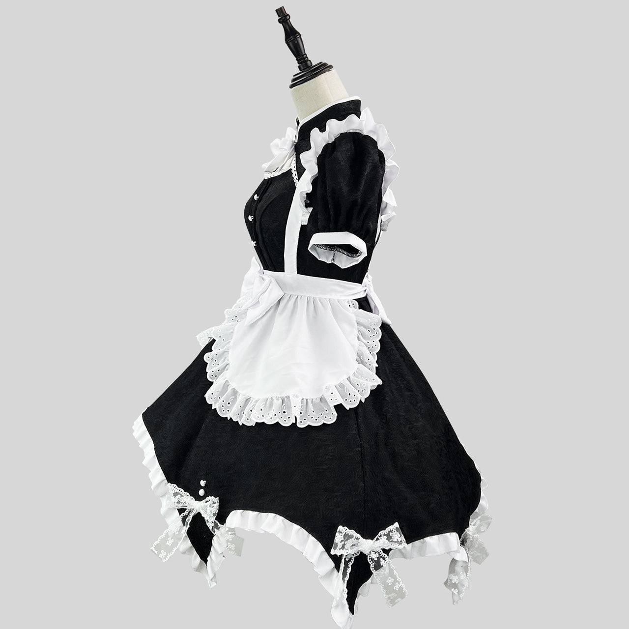 大きいサイズレディース白と黒のジャガードチャイナメイドワンピース (M/L/2L/3L/4L/5L/6L)/コスプレ