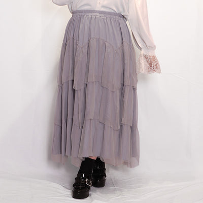 【大きいサイズのボトムスランキング】Tiered tulle long skirt (sizes 3L-5L) / Taberunosky