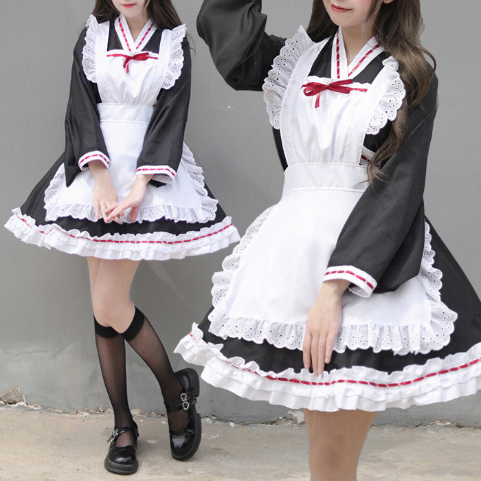大きいサイズレディース大正レトロ風メイドさんのセットアップ (L/3L/5L)/コスプレ