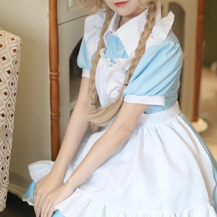 大きいサイズレディースキューティミニフリルメイド服ワンピ―ス (M/L/2L/3L/4L/5L/6L)/コスプレ/ハロウィン