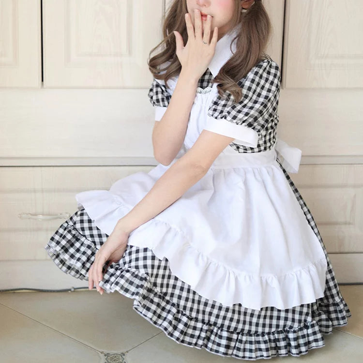 大きいサイズレディースキューティミニフリルメイド服ワンピ―ス (M/L/2L/3L/4L/5L/6L)/コスプレ/ハロウィン