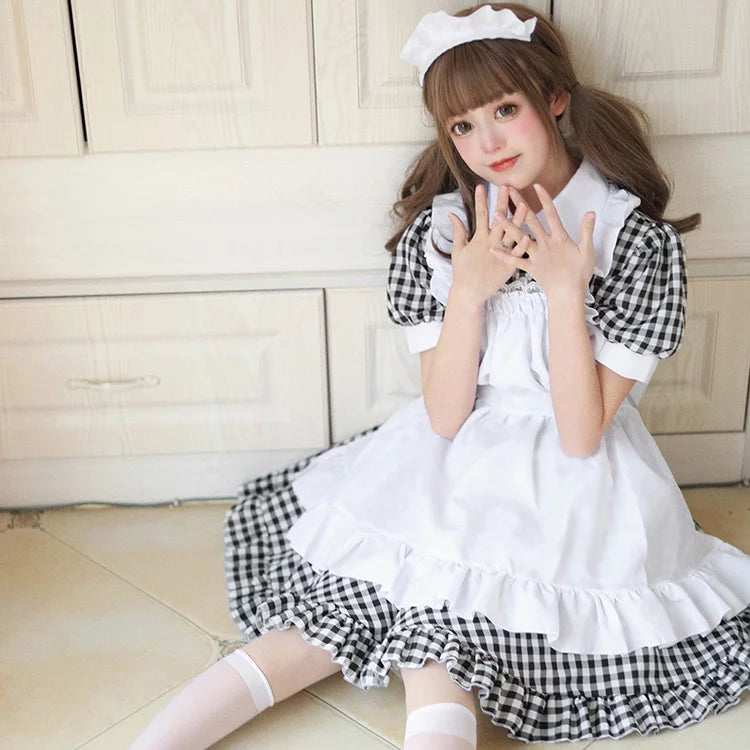 大きいサイズレディースキューティミニフリルメイド服ワンピ―ス (M/L/2L/3L/4L/5L/6L)/コスプレ/ハロウィン