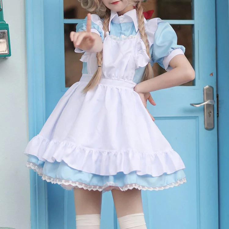 大きいサイズレディースキューティミニフリルメイド服ワンピ―ス (M/L/2L/3L/4L/5L/6L)/コスプレ/ハロウィン