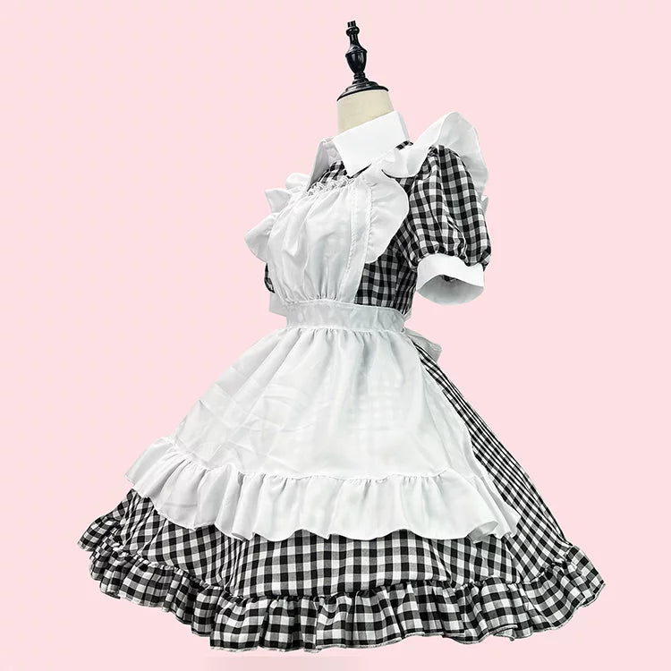 大きいサイズレディースキューティミニフリルメイド服ワンピ―ス (M/L/2L/3L/4L/5L/6L)/コスプレ/ハロウィン