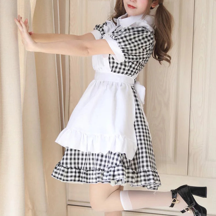 大きいサイズレディースキューティミニフリルメイド服ワンピ―ス (M/L/2L/3L/4L/5L/6L)/コスプレ/ハロウィン