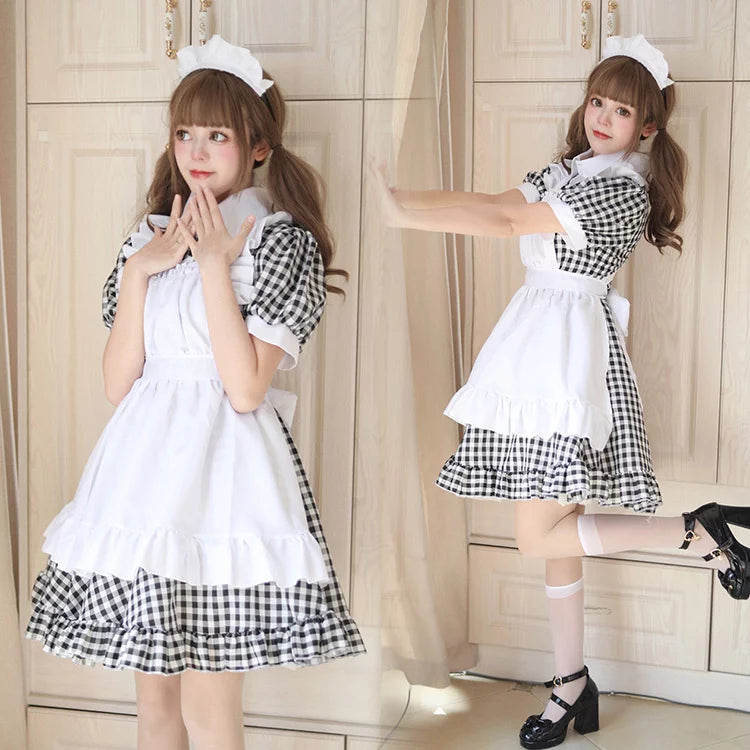 大きいサイズレディースキューティミニフリルメイド服ワンピ―ス (M/L/2L/3L/4L/5L/6L)/コスプレ/ハロウィン