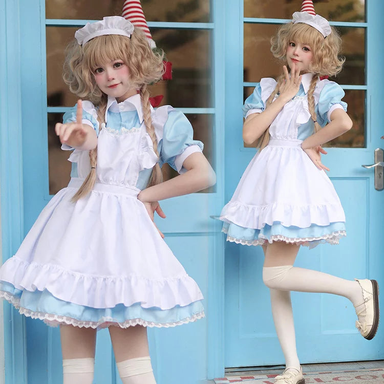 大きいサイズレディースキューティミニフリルメイド服ワンピ―ス (M/L/2L/3L/4L/5L/6L)/コスプレ/ハロウィン