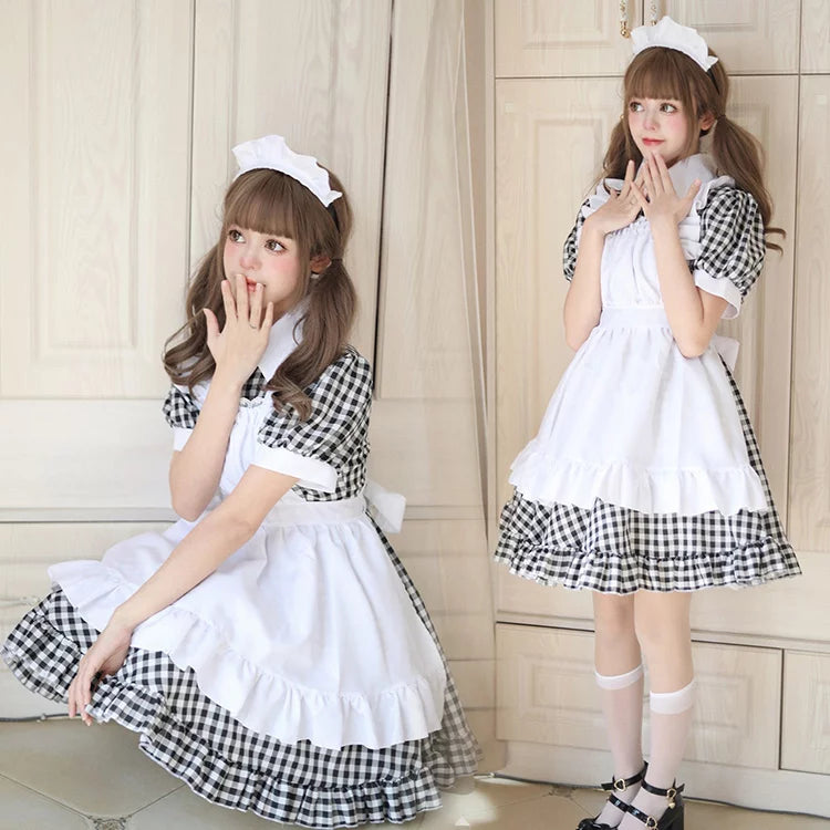 大きいサイズレディースキューティミニフリルメイド服ワンピ―ス (M/L/2L/3L/4L/5L/6L)/コスプレ/ハロウィン