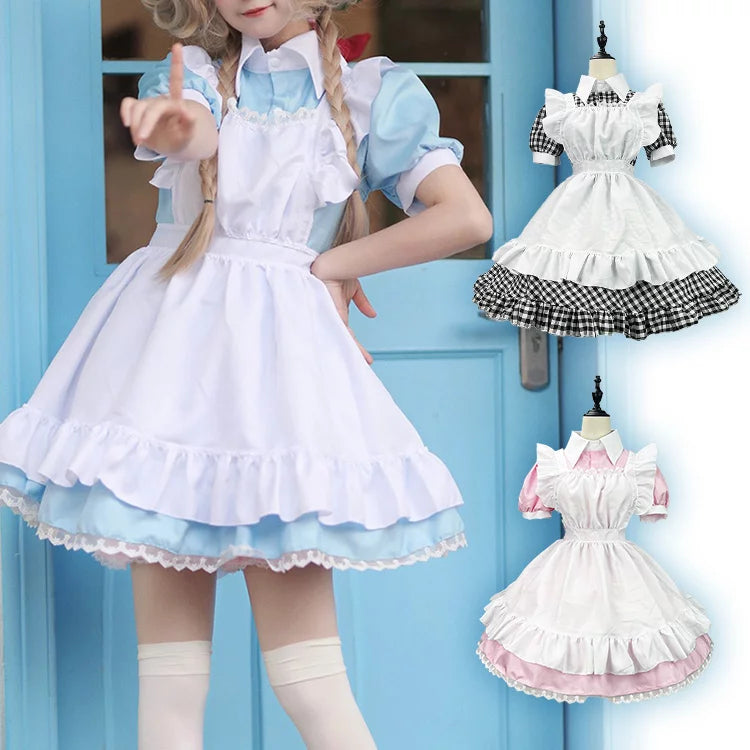 大きいサイズレディースキューティミニフリルメイド服ワンピ―ス (M/L/2L/3L/4L/5L/6L)/コスプレ/ハロウィン