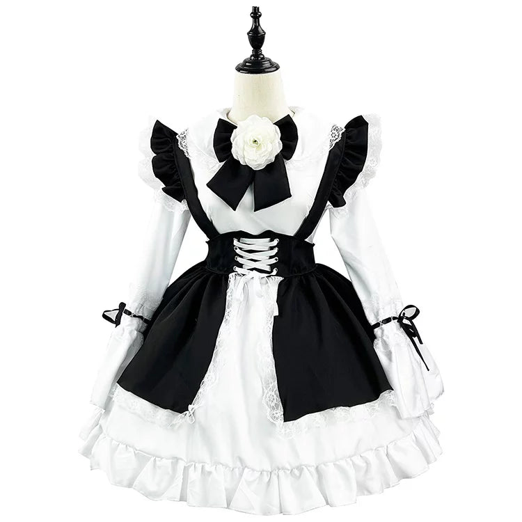 大きいサイズレディースキュートメイド服ワンピ―ス (M/L/2L/3L/4L/5L)/大きいサイズ/コスプレ/ハロウィン/ゴスロリ