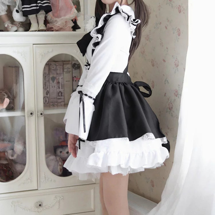 大きいサイズレディースキュートメイド服ワンピ―ス (M/L/2L/3L/4L/5L)/大きいサイズ/コスプレ/ハロウィン/ゴスロリ