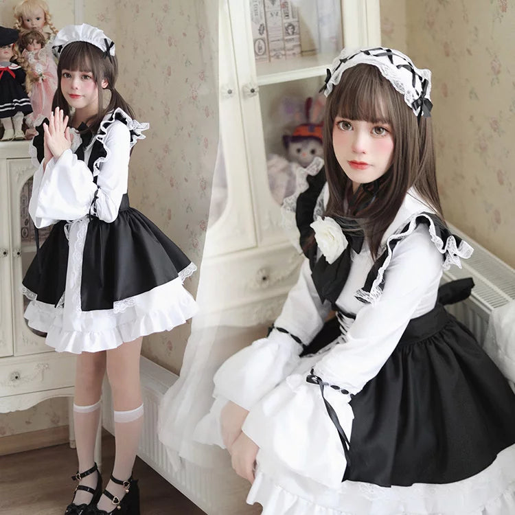 大きいサイズレディースキュートメイド服ワンピ―ス (M/L/2L/3L/4L/5L)/大きいサイズ/コスプレ/ハロウィン/ゴスロリ