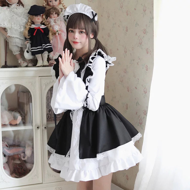 大きいサイズレディースキュートメイド服ワンピ―ス (M/L/2L/3L/4L/5L)/大きいサイズ/コスプレ/ハロウィン/ゴスロリ