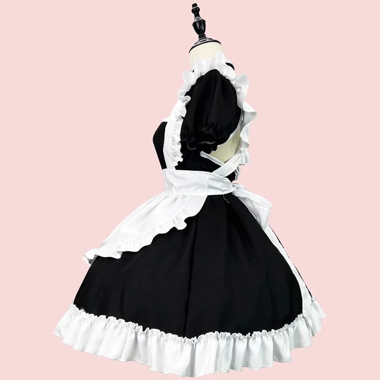 大きいサイズレディースチャイナ風胸開きブラックメイド服ワンピ―ス (M/L/2L/3L/4L/5L/6L)/コスプレ/ハロウィン/クリスマス