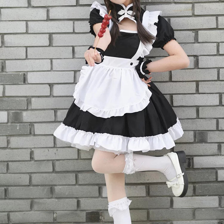 大きいサイズ レディース|チャイナ風胸開きブラックメイド服ワンピ―ス 大きいサイズ レディース|チャイナ風胸開きブラックメイド服ワンピ―ス