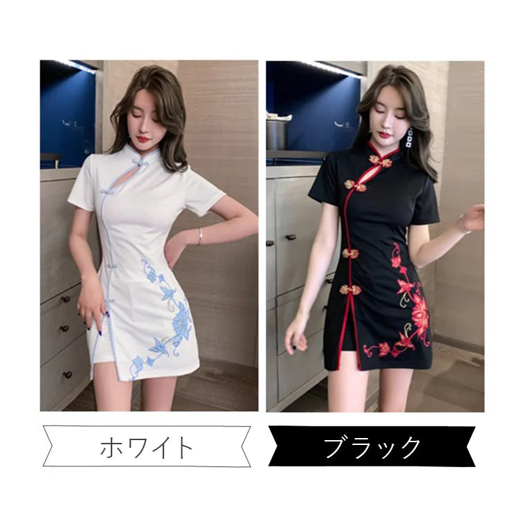チャイナ風上品刺繍スリットワンピース (M/L/LL/3L/4L)/キャバドレス/ギャル