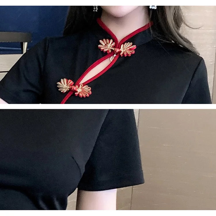 チャイナ風上品刺繍スリットワンピース (M/L/LL/3L/4L)/キャバドレス/ギャル