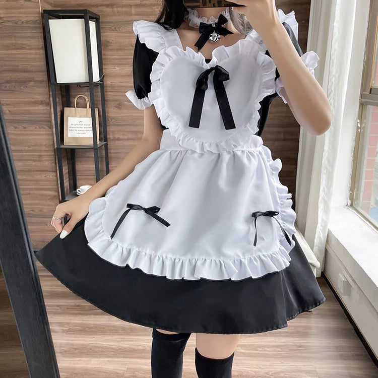 大きいサイズレディースハートミニメイド服ワンピ―ス (M/L/2L/3L/4L/5L/6L)/コスプレ/ハロウィン