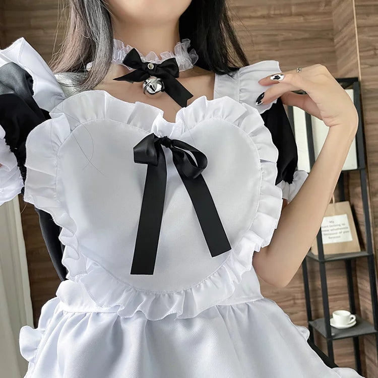 大きいサイズレディースハートミニメイド服ワンピ―ス (M/L/2L/3L/4L/5L/6L)/コスプレ/ハロウィン