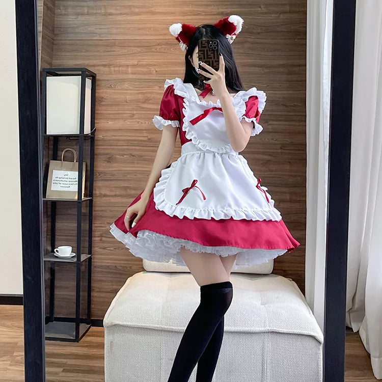 プリティメイド服ワンピ―ス (2L/3L/4L)/大きいサイズ/コスプレ/ハロウィン/レッド