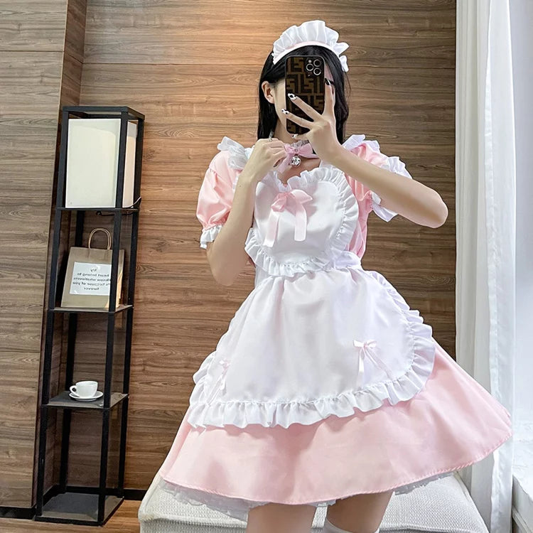 大きいサイズレディースハートミニメイド服ワンピ―ス (M/L/2L/3L/4L/5L/6L)/コスプレ/ハロウィン