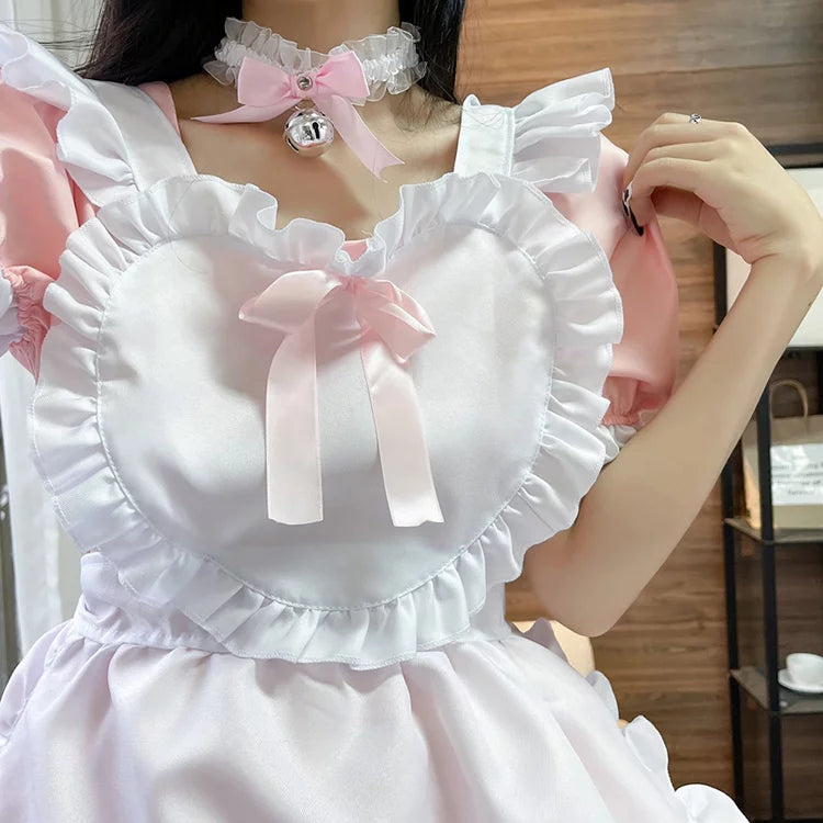 大きいサイズレディースハートミニメイド服ワンピ―ス (M/L/2L/3L/4L/5L/6L)/コスプレ/ハロウィン