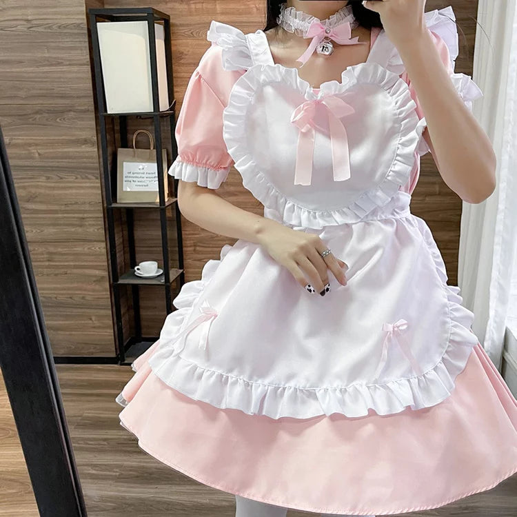 大きいサイズレディースハートミニメイド服ワンピ―ス (M/L/2L/3L/4L/5L/6L)/コスプレ/ハロウィン