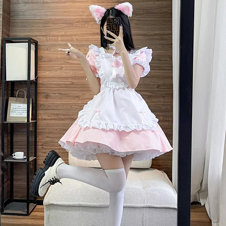 プリティメイド服ワンピ―ス (2L/3L/4L)/大きいサイズ/コスプレ/ハロウィン/ワイン