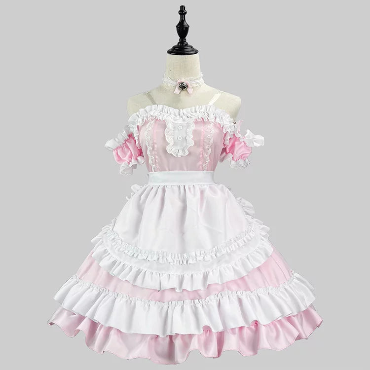 大きいサイズレディースオフショルミニメイド服ワンピ―ス (M/L/2L/3L/4L/5L/6L)/コスプレ/ハロウィン (M/L/2L/3L/4L/5L/6L)/コスプレ/ハロウィン