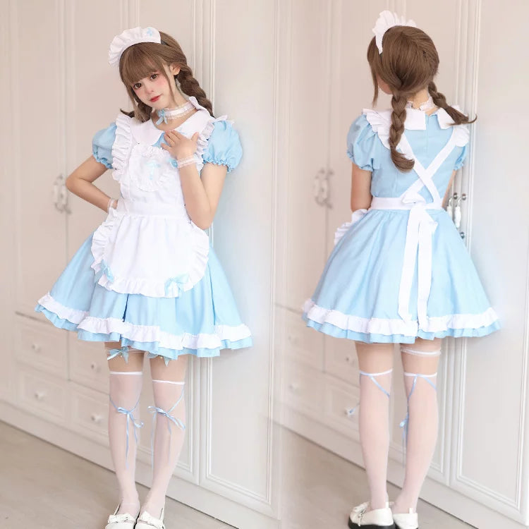 コットンキャンディメイド服ワンピ―ス (M/L/2L/3L/4L/5L/6L)/コスプレ/ハロウィン/ブルー
