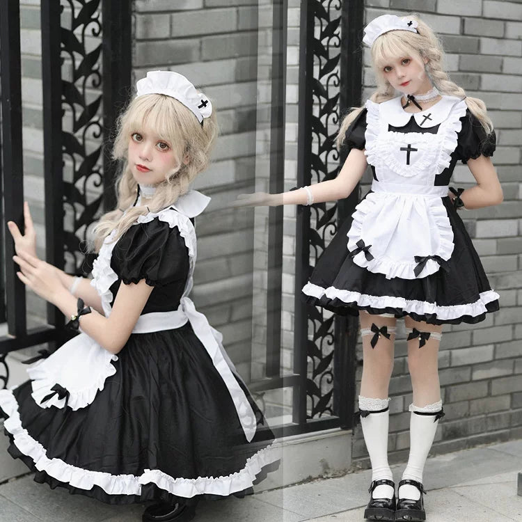 コットンキャンディメイド服ワンピ―ス (M/L/2L/3L/4L/5L/6L)/コスプレ/ハロウィン/ブラック