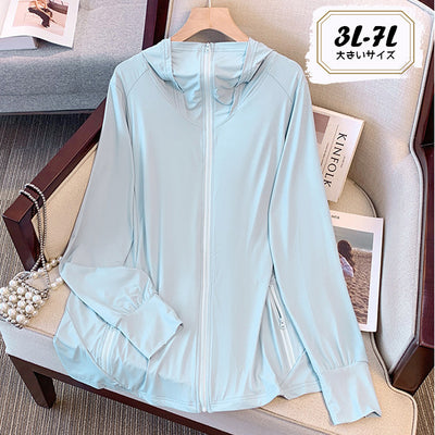 さらっと軽やか日焼け防止ブルーゆるカワパーカー(3L/4L/5L/6L/7L)