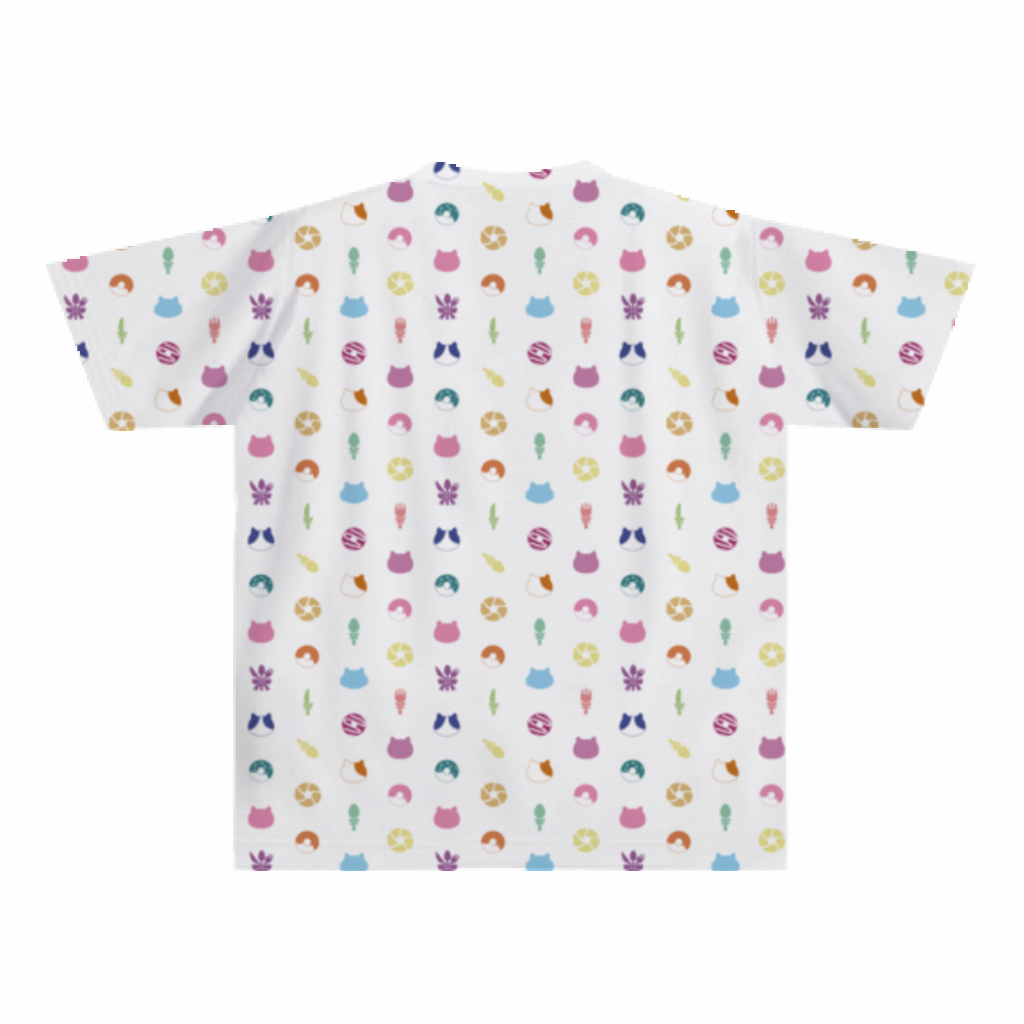 大きいサイズぽっちゃり≪受注生産≫フルグラフィックTシャツ(hungry cats pattern)オリジナルイラスト4L着用