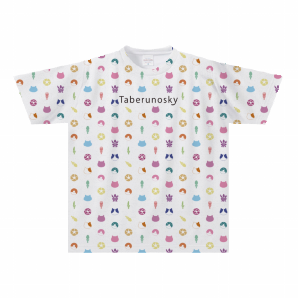 大きいサイズぽっちゃり≪受注生産≫フルグラフィックTシャツ(hungry cats pattern)オリジナルイラスト4L着用