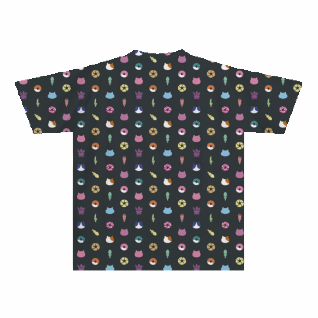 大きいサイズぽっちゃり≪受注生産≫フルグラフィックTシャツ(hungry cats pattern)オリジナルイラスト4L着用