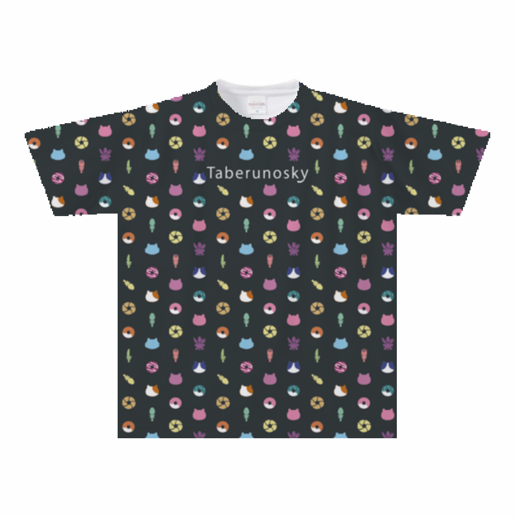 大きいサイズぽっちゃり≪受注生産≫フルグラフィックTシャツ(hungry cats pattern)オリジナルイラスト4L着用