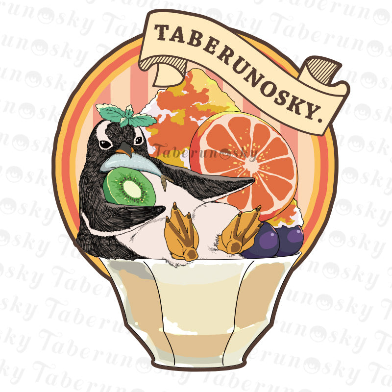 大きいサイズぽっちゃり≪受注生産≫アニマルTシャツペンギンさん/Taberunosky(タベルノスキー)オリジナルイラスト4L着用