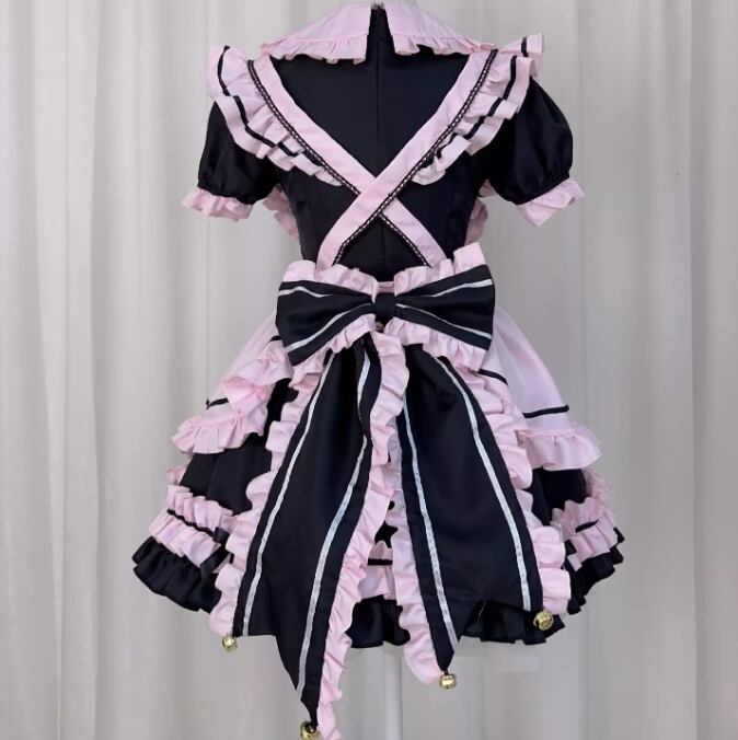 大きいサイズレディースピンク♡ブラックの地雷ちゃんフリルメイド服ワンピ―ス (2L/3L/4L/5L)/コスプレ/ハロウィン