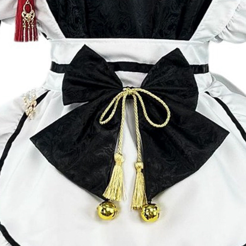 大きいサイズレディースパールチェーン付チャイナ風タッセルメイド服ワンピ―ス (M/L/2L/3L/4L/5L/6L)/コスプレ/ハロウィン